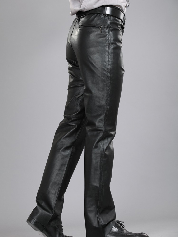 Men's Pants Men Leather Pants Autumn Winter Men Large Size Straight Pants Sheepskin Pants Zipper Fly Regular Full Length Pants 7XL 230327