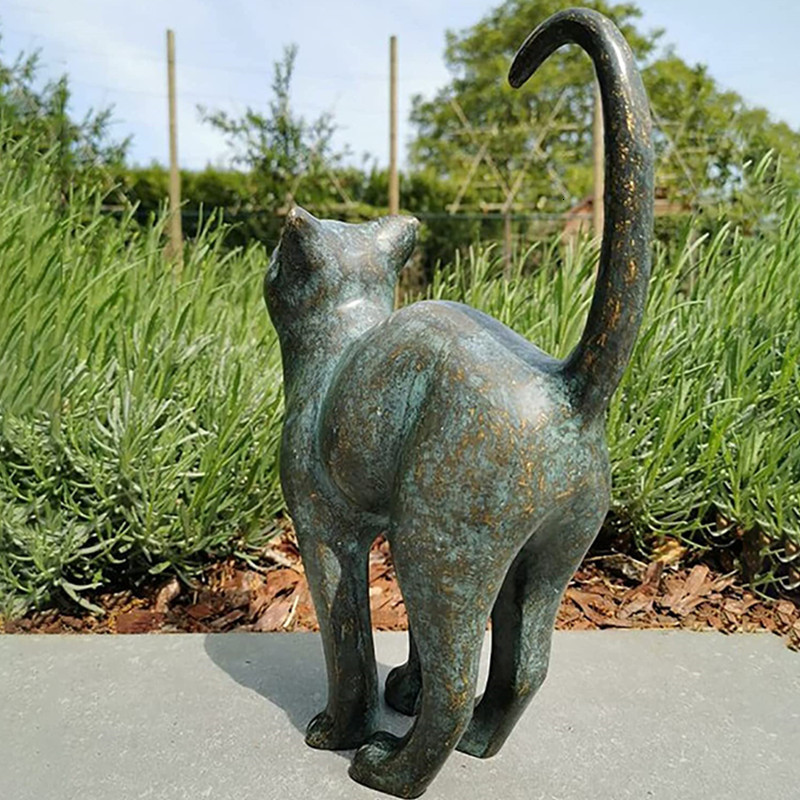 Other Home Decor Garden Cat Statues Beautiful Round Back Outdoor Sculpture Animal Resin Ornaments 230327