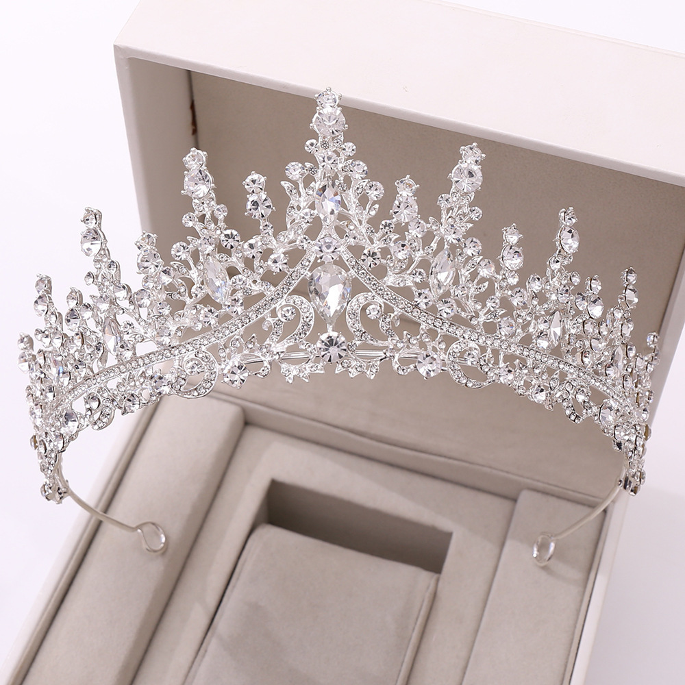 Wedding Jewelry Sets Gorgeous Silver Color Crystal Bridal Jewelry Sets Fashion Tiaras Crown Earrings Choker Necklace Women Wedding Dress Jewelry Set 2