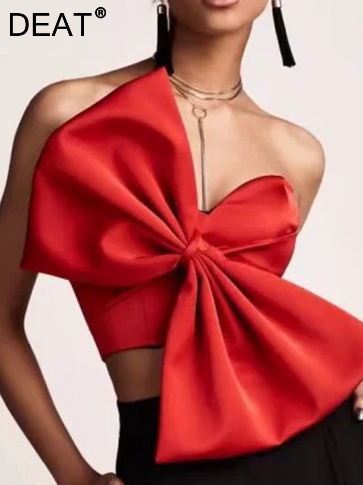 Women's T-Shirt DEAT Autumn Fashion Temperament Korea Solid Color Sexy Bow Wrapped Chest Women Tops PD121 230325