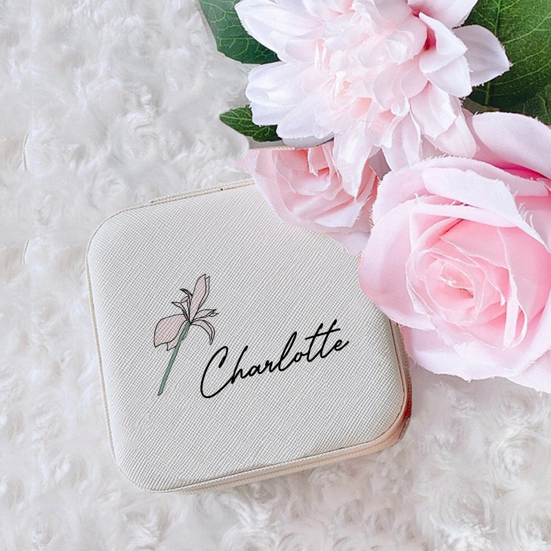 Jewelry Boxes Personalised Birth Flower Jewellery Box Birth Month Flower Jewellery Storage Girls Jewellery Case with Name Bridal Party Gifts 230325