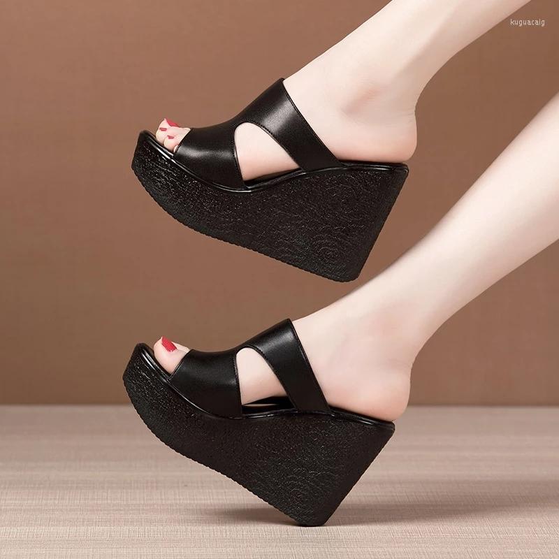 Sandals 11cm High Heel Wedges For Women 2024 Summer Platform Fashion Footwear Red Black White Large Size