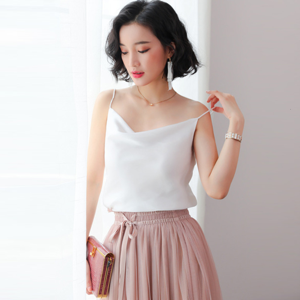 Camisoles Tanks Gkfnmt Women Tank Top Summer Sexy Sleeveless Faux Silk Shirt Cami Loose Female Crop Tops Vest Ladies Black White Yellow 230327