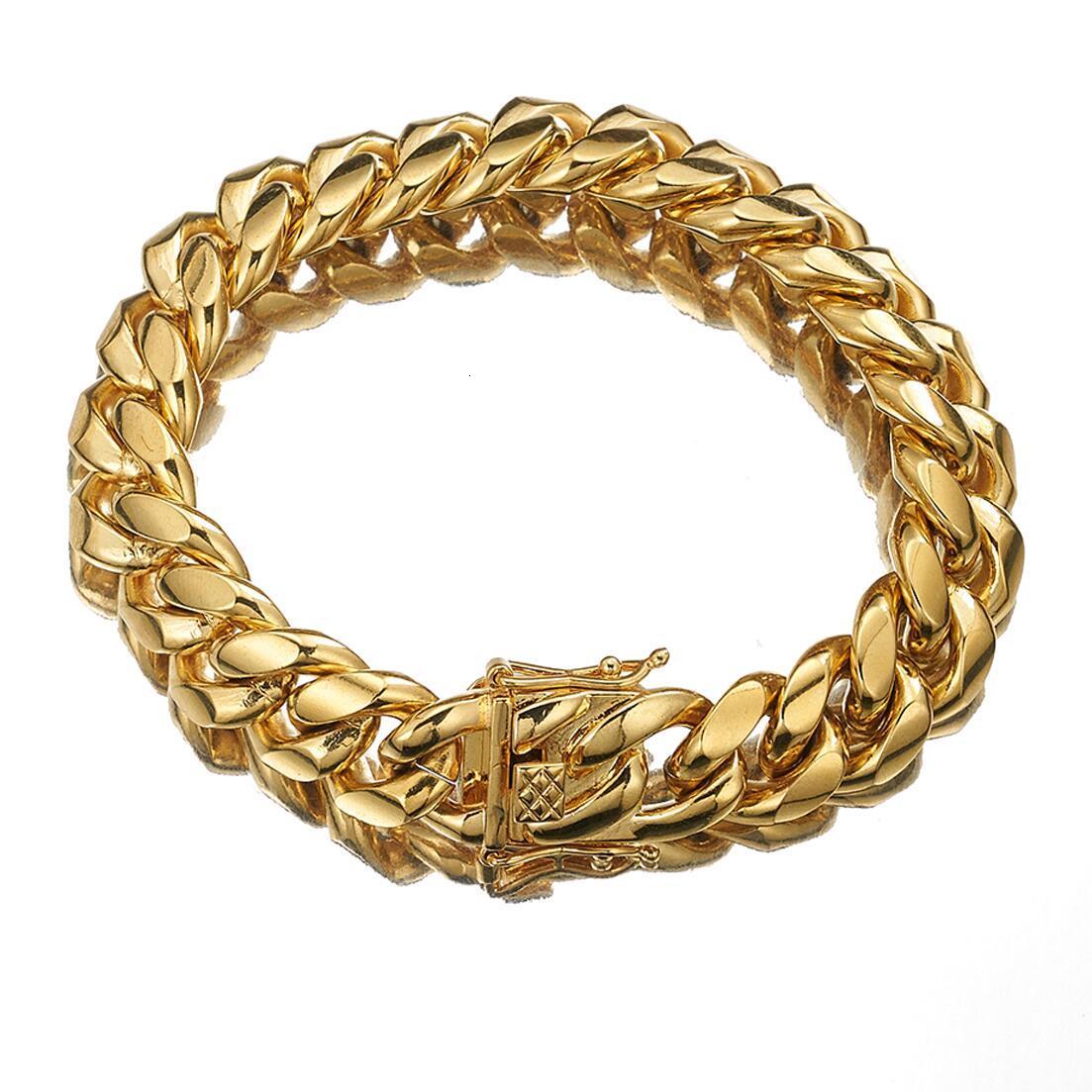 Charm Bracelets 81012141618mm Wide Gold Color 316L Stainless Steel Curb Cuban Link Chain Bracelet Bangle Jewelry 711inch for Men Women 230325