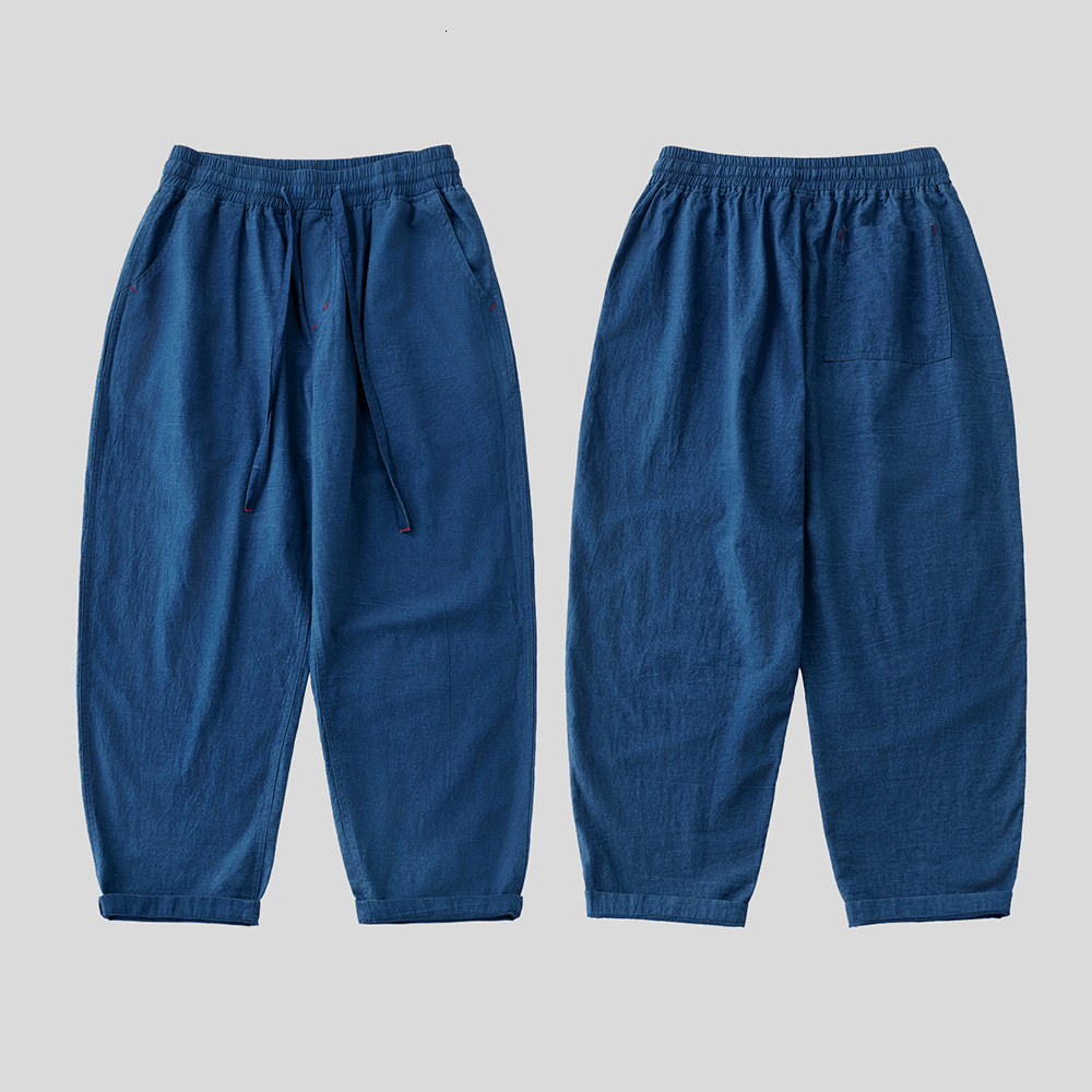 Men's Pants Japanese Vintage Indigo Pants Men Spring Autumn Loose Multi-pocket Wide Leg Pants Cotton Retro Casual Straight Long Trousers 230327