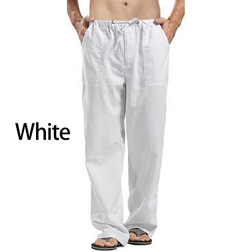 Men's Pants Summer Men Solid Color Linen Multi-Pocket Straight Casual Pants Plus Large Size Breathable Comfortable Drawstring Loose Trousers 2303