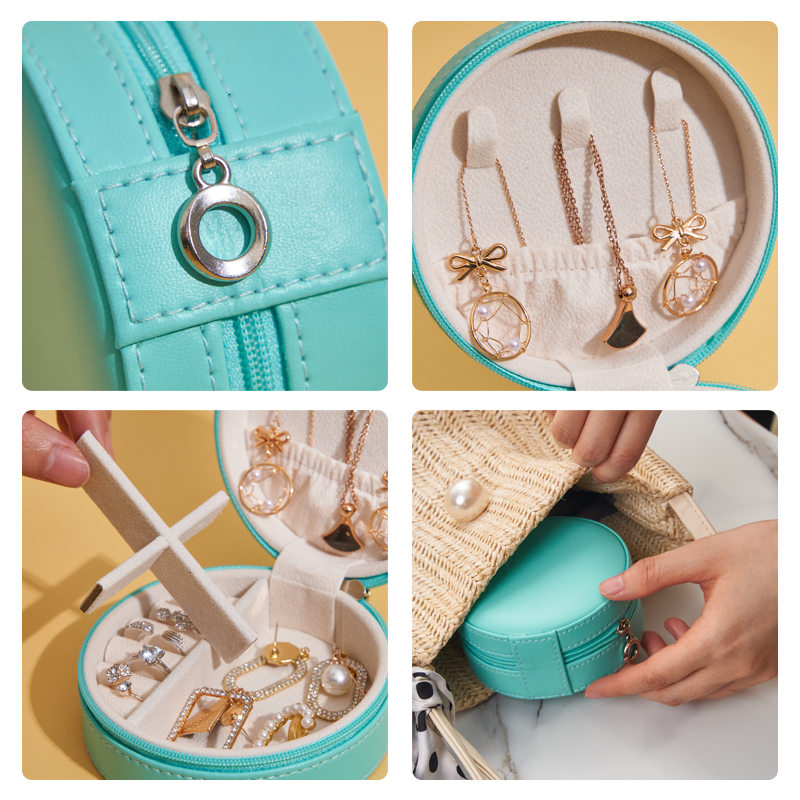 Jewelry Boxes Portable Leather Jewelry Box Princess European Korean Simple Small Mini Earrings Rings Storage Case Sell 230325