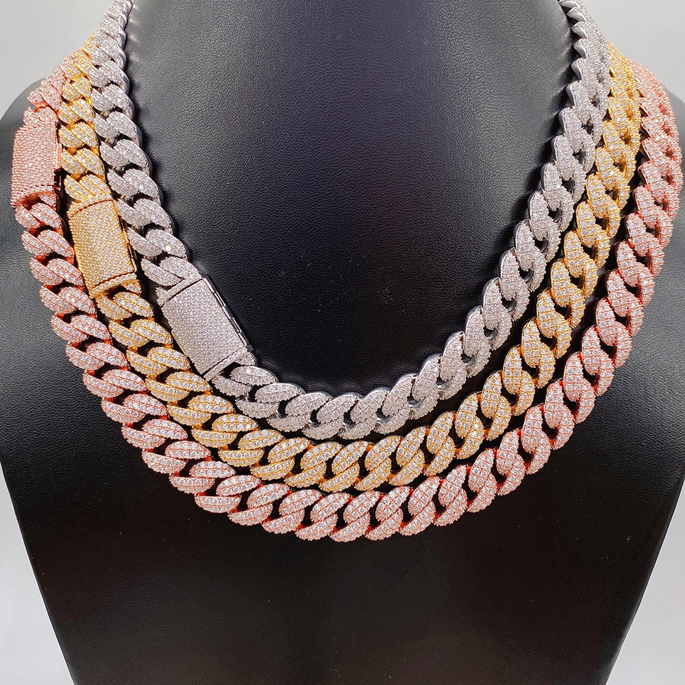 Fashion Maissanite Chains 12mm 18-24inch Sterg Sier Passed Test Moissanite Dia Cuban Chain Necklace Bracelet For Women/Men Nice Gift