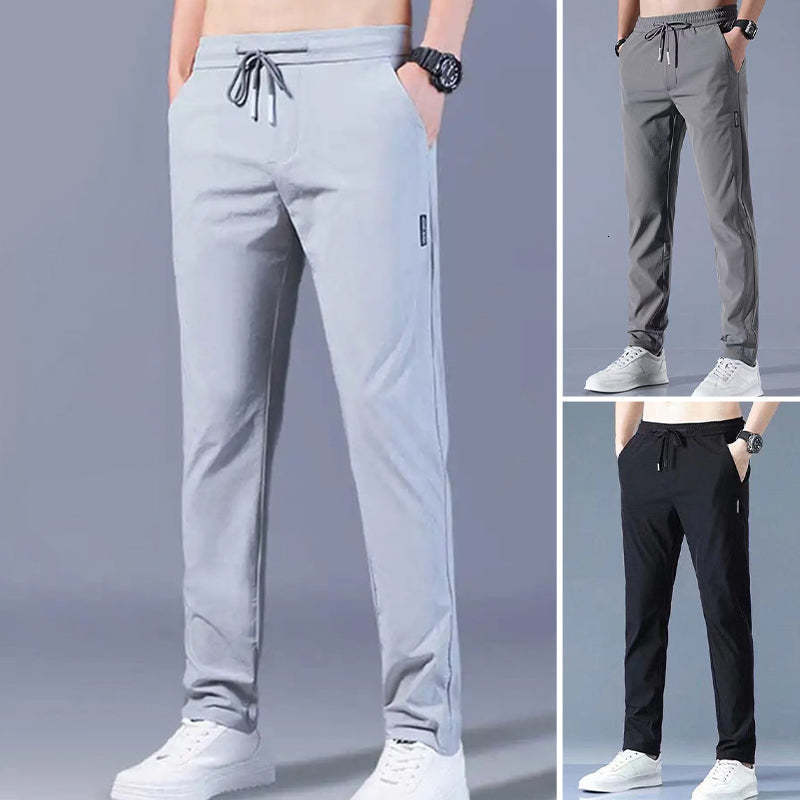 Men's Pants Mens Fast Dry Stretch Long Pants Elastic Waist Casual Drawstring Solid Color Ice Silk for Male Business Fashion Sports Trousers 23032