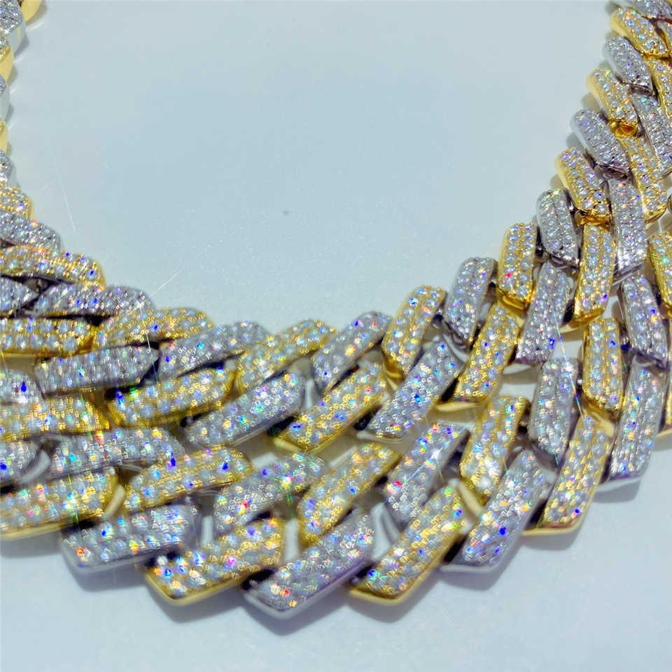 Wholesale Mens Gold Chains 14mm Iced Out Two Tone Vvs Moissanite Miami k Chain Sterg Sier Cuban Necklace