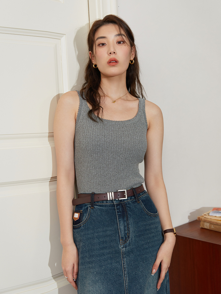 Camisoles Tanks DUSHU Women'S Simple Slim Elastic Versatile U-Neck Sling Vest For Women Spring Grey Black White Tanks For Women 230327