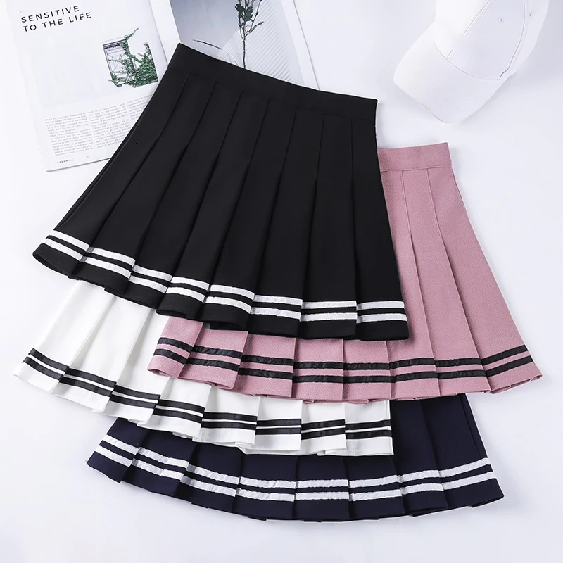 Skirts HighWaisted Elastic Pink Fairy Grunge Black Mini Pleated Woman Fashion Summer Clothes School Girl Uniform 230327