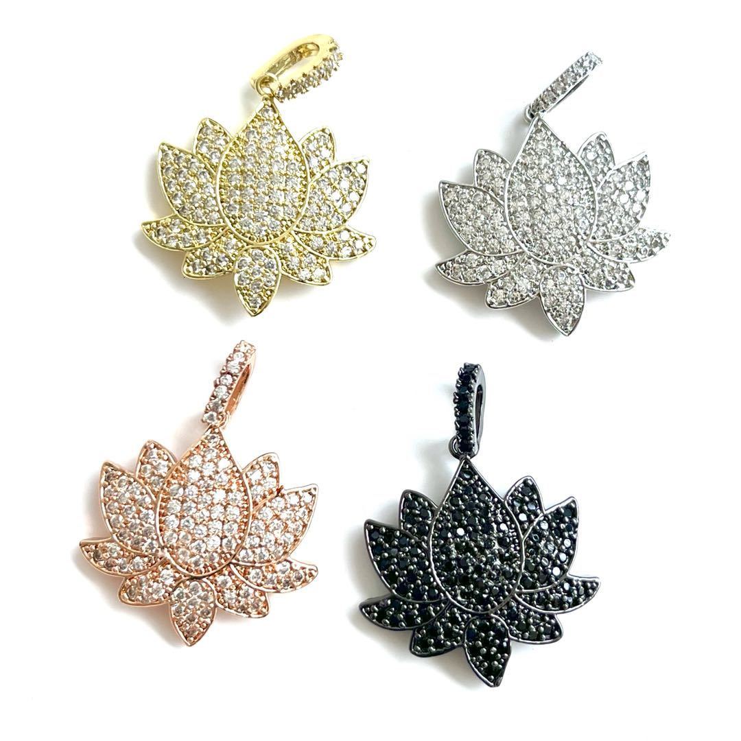 Charms 5Pcs Cubic Zirconia Pave Flower Lotus Charms Pendant for Jewelry Making Bracelet Necklace Accessories 230325