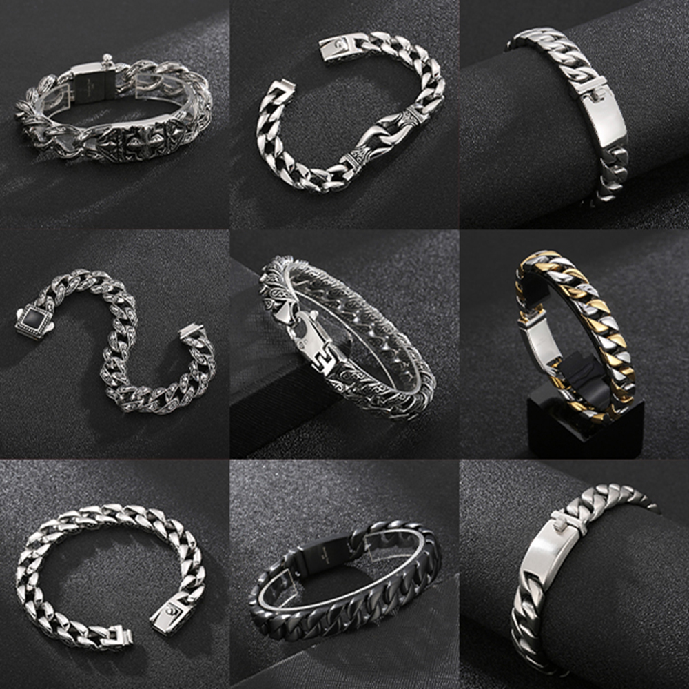 Charm Bracelets Man Bracelet Homme 12MM Wide Stainless Steel Curb Chain Charm Bracelets Hand Bands for Men Vintage Mens Jewellery Accessories 230325