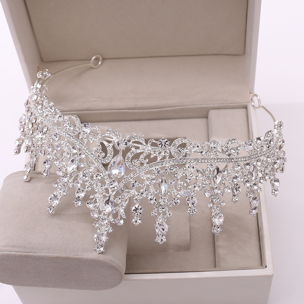 Wedding Jewelry Sets Gorgeous Silver Color Crystal Bridal Jewelry Sets Fashion Tiaras Crown Earrings Choker Necklace Women Wedding Dress Jewelry Set 2