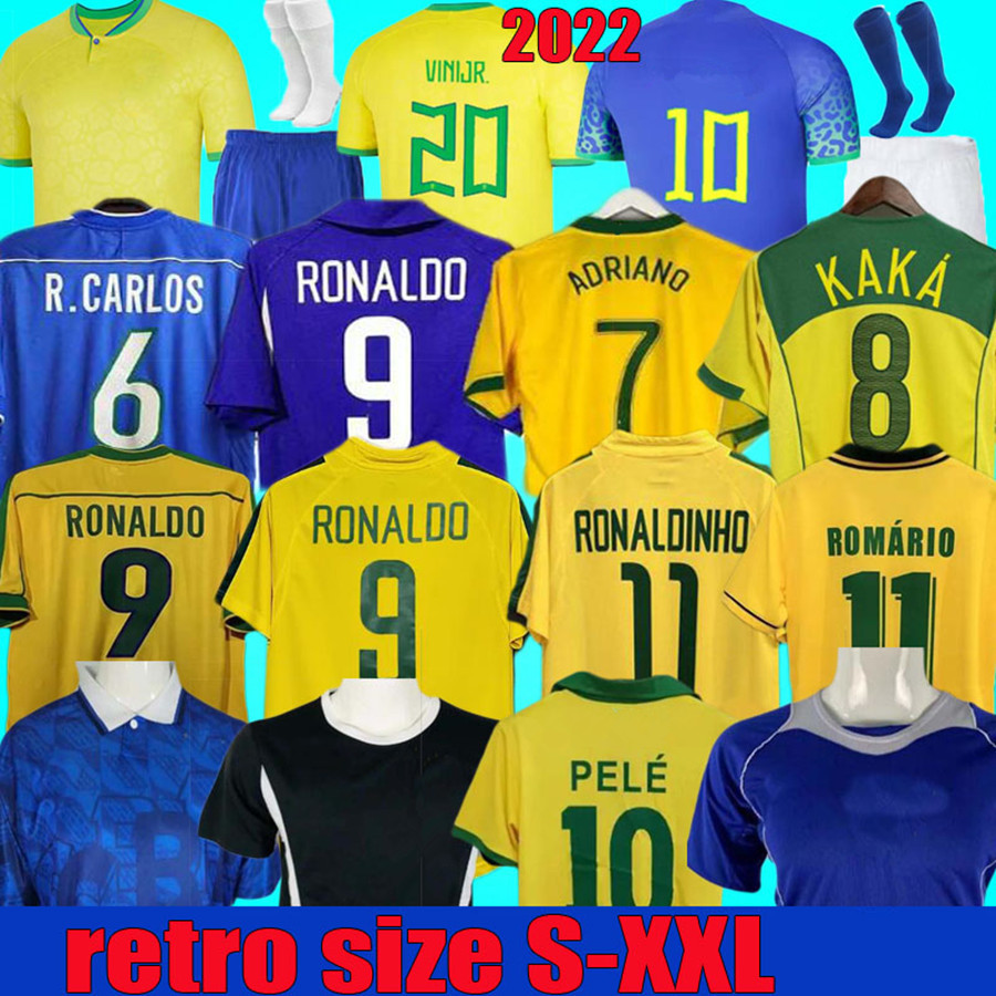 

1970 1978 1998 retro Brasil PELE soccer jerseys 2002 Carlos Romario Ronaldo Ronaldinho shirts 2004 1994 BraziLS 2006 RIVALDO ADRIANO KAKA 1988 2000 2010 2022 VINI JR, 1998 home jersey