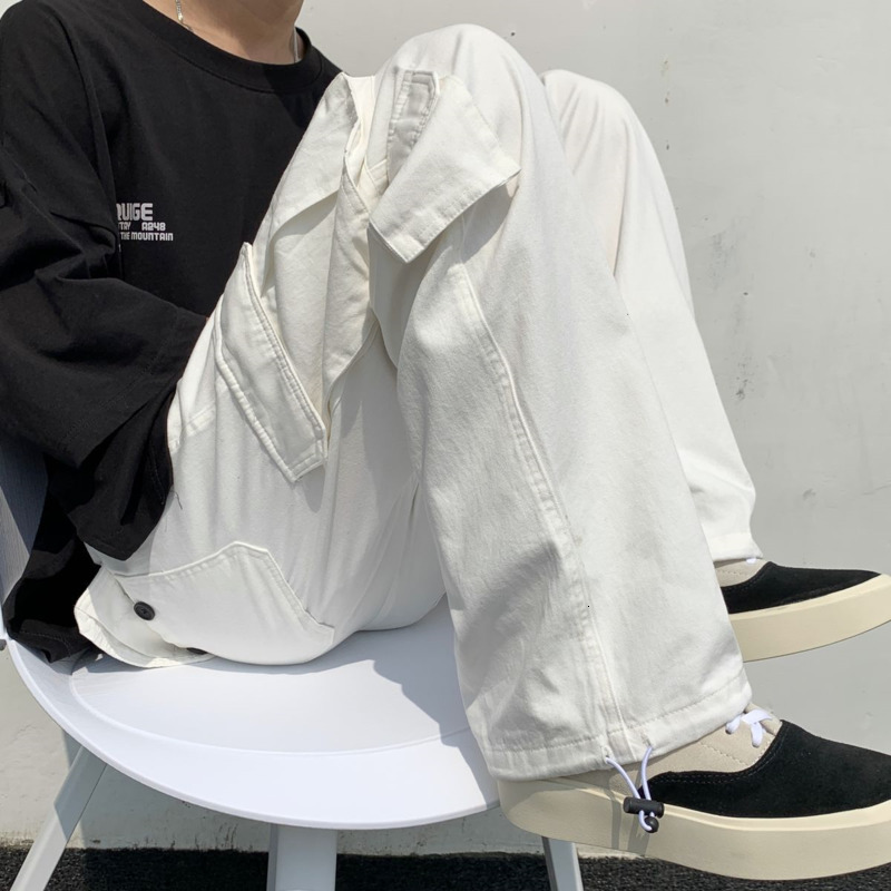 Men's Pants Black/white Casual Pants Men's Fashion Loose Straight Wide Leg Pants Men Streetwear Hip-hop Pocket Cargo Pants Mens Trousers 230