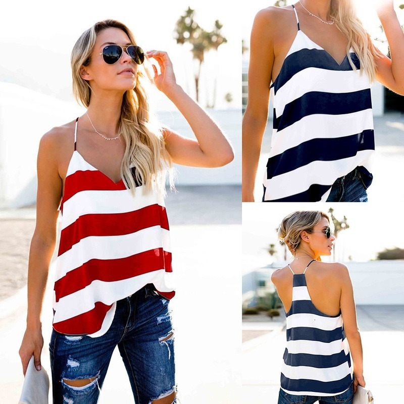 Camisoles Tanks Striped Women Camisole Vest V-Neck Casual Vest Sleeveless Summer Loose Tank Clothes T-shirt Singlet Tops Fashion Backless Vest 230327