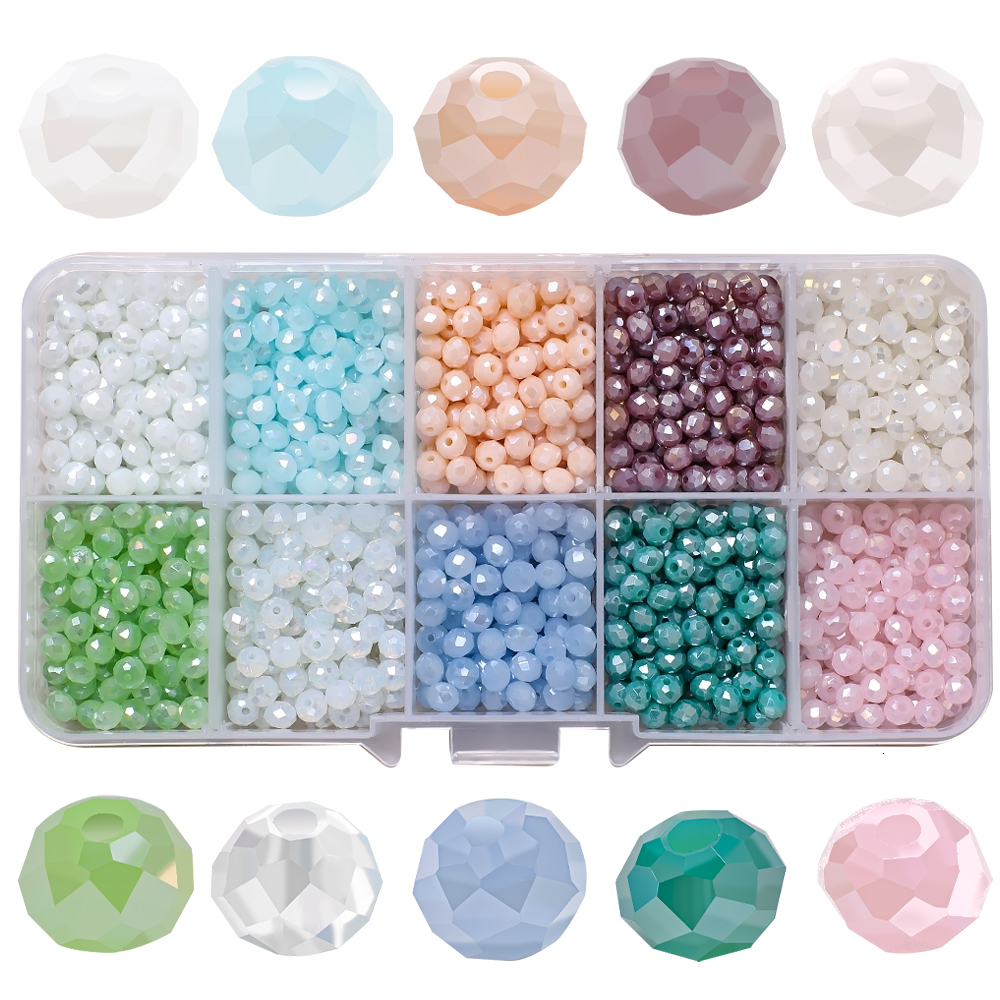 Other 4 6 8mm AB Rondelle Glass Faceted Beads for Jewelry Making DIY for Woman Briollete Crystal Round Loose Spacer Beaded Needlework 230325
