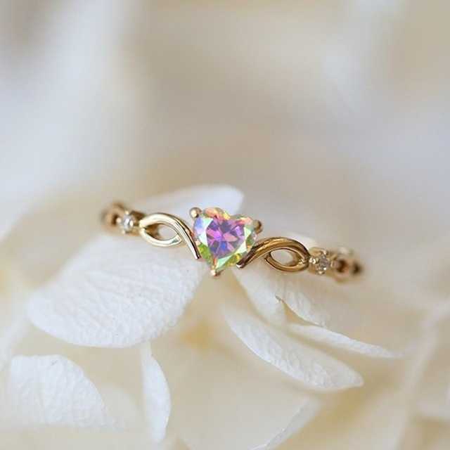 Band Rings Love Heart Rings For Women Unique Tiny Cute Multicolor Zircon Yellow Gold Color Dainty Ring Fashion Jewelry Wholesale KAR385 Z0327