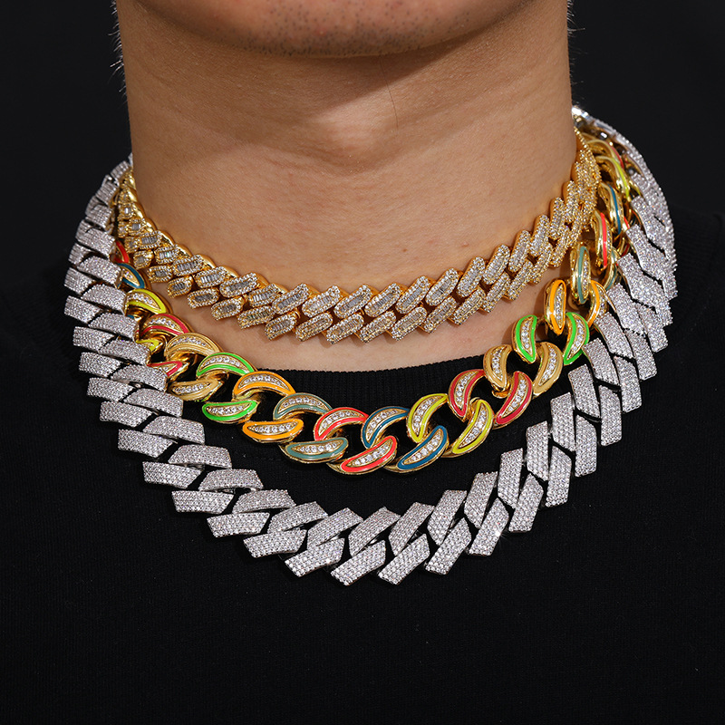 18mm Hip Hop Cuban Link Chain Necklace Bracelet Jewelry Set Colorful 18K Real Gold Plated for Men Gift, Silver
18mm Hip Hop Cuban Link Chain Necklace Bracelet Jewelry Set Colorful 18K Real Gold Plated for Men Gift, Silver
