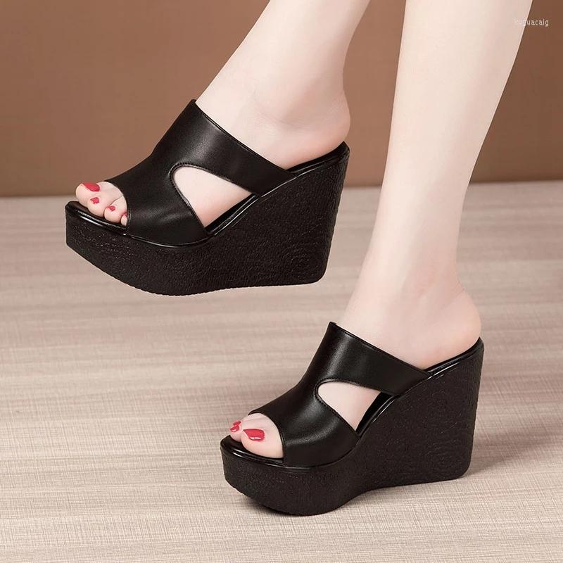 Sandals 11cm High Heel Wedges For Women 2024 Summer Platform Fashion Footwear Red Black White Large Size