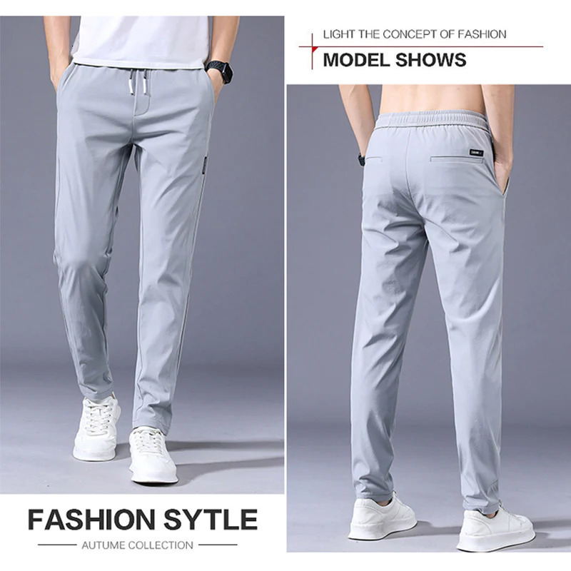 Men's Pants Men Fast Dry Stretch Pants Ice Silk Trousers Solid Color Mid-Waist Loose Breathable Straight-Leg Casual Pants Thin Sports Pants 23032