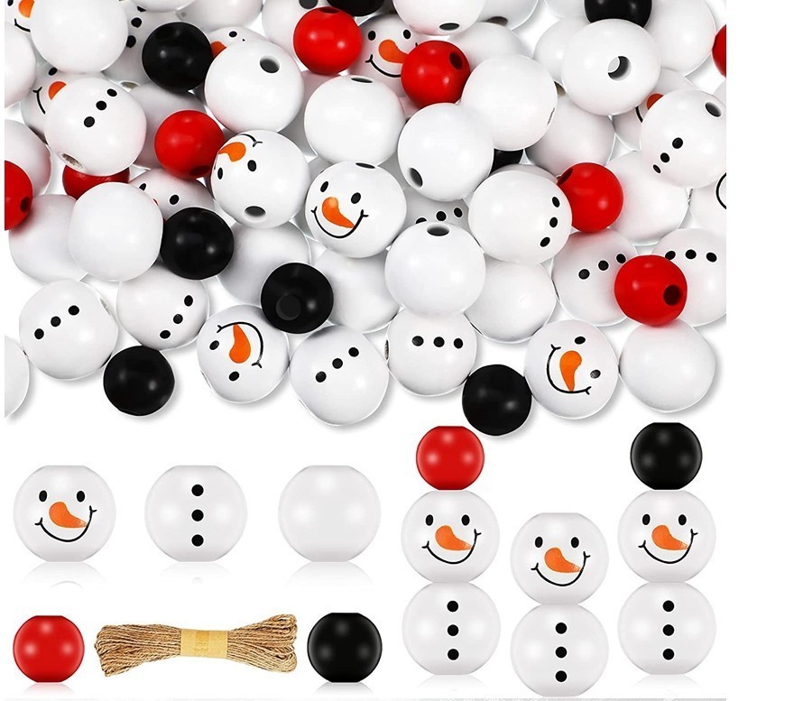 Other 200Pcs Christmas Snowman Wooden Beads Winter Christmas DIY Wreath Party Decoration Custom Crafts Bracelet Jewelry Accessories 230325