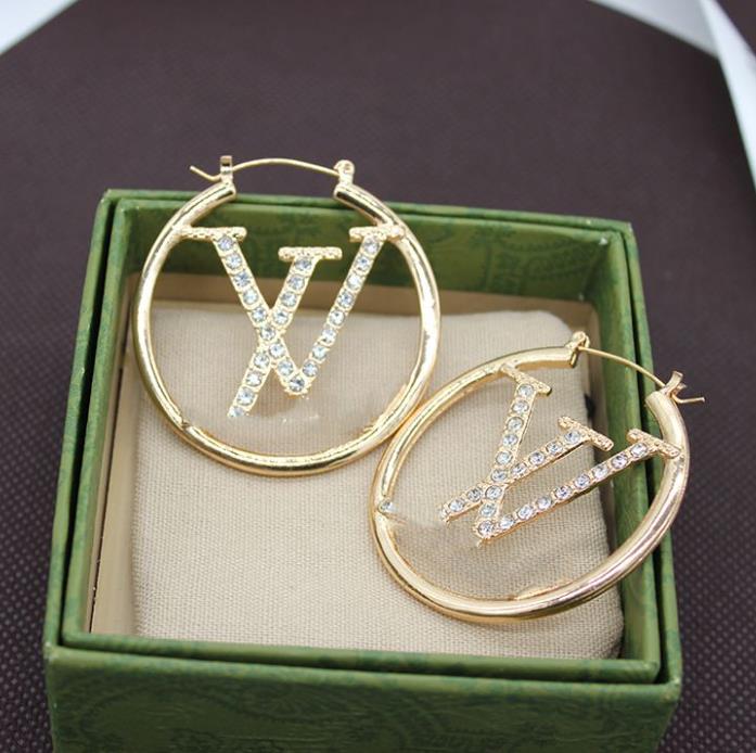 Classic 18k Gold Plated Designer Ear Stud Earrings Brand Designers Geometry Letters Crystal Hoop Earring Wedding Jewerlry For Women