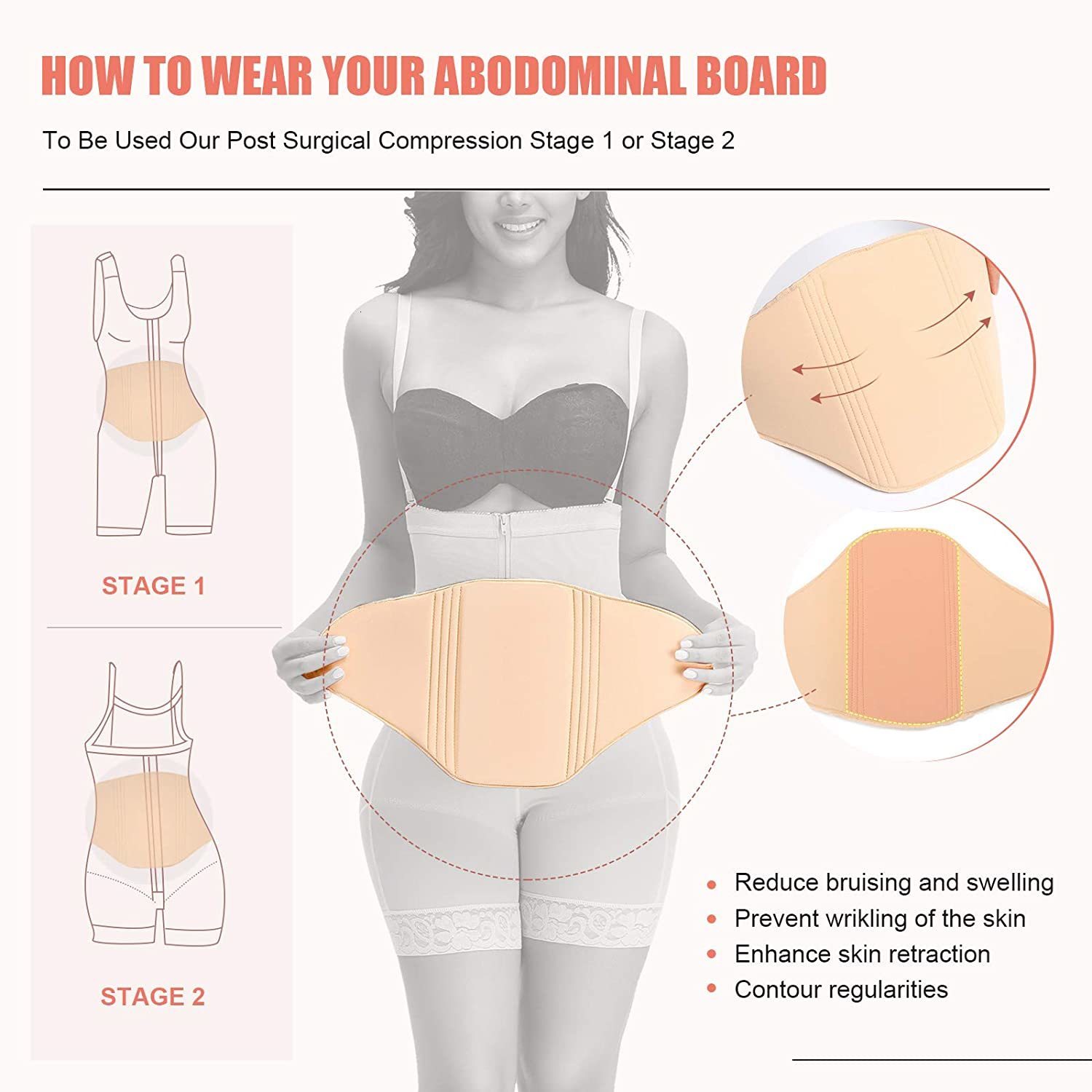 Waist Tummy Shaper HEXIN Ab Board Post Surgery Compression Board Skin-Friendly Lipo Foam Flattening Abdominal Board Tummy Tuck Postpartum Recovery 230