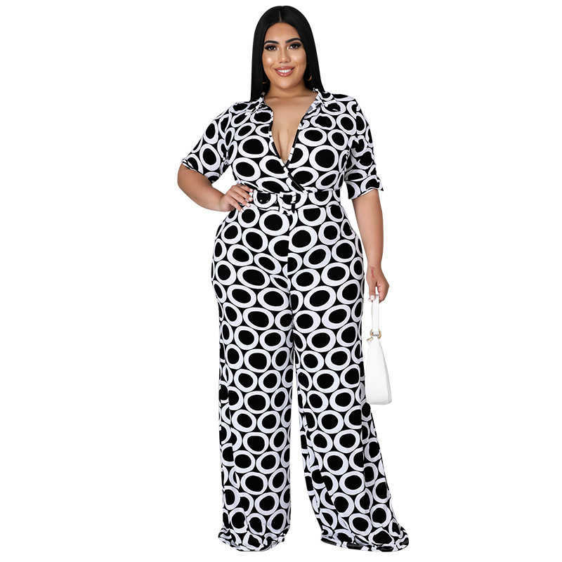 women's large 2023 Plus size fashion pantsuit new fashion holiday casual printed multicolor Jumpsuit XL -5XL