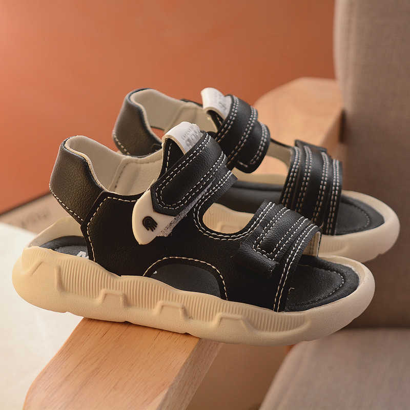 Sandals Summer Toddler Sandals Baby Girl Shoes Solid Color Leather Breathable Boys Sneakers Kids Infant Sport Boys Black Sandals W0327