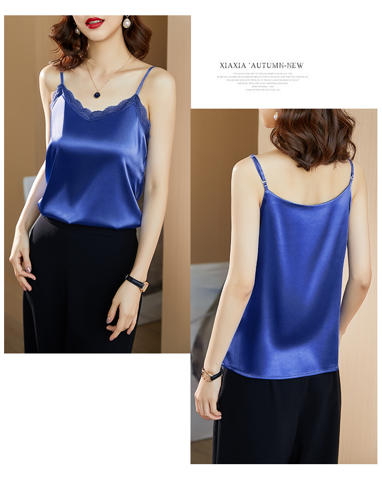 Camisoles Tanks Summer Korean Fashion Chiffon Tank Top Women Office Lady Spaghetti Strap Tank Top Lace Loose Clothing for Women 230327