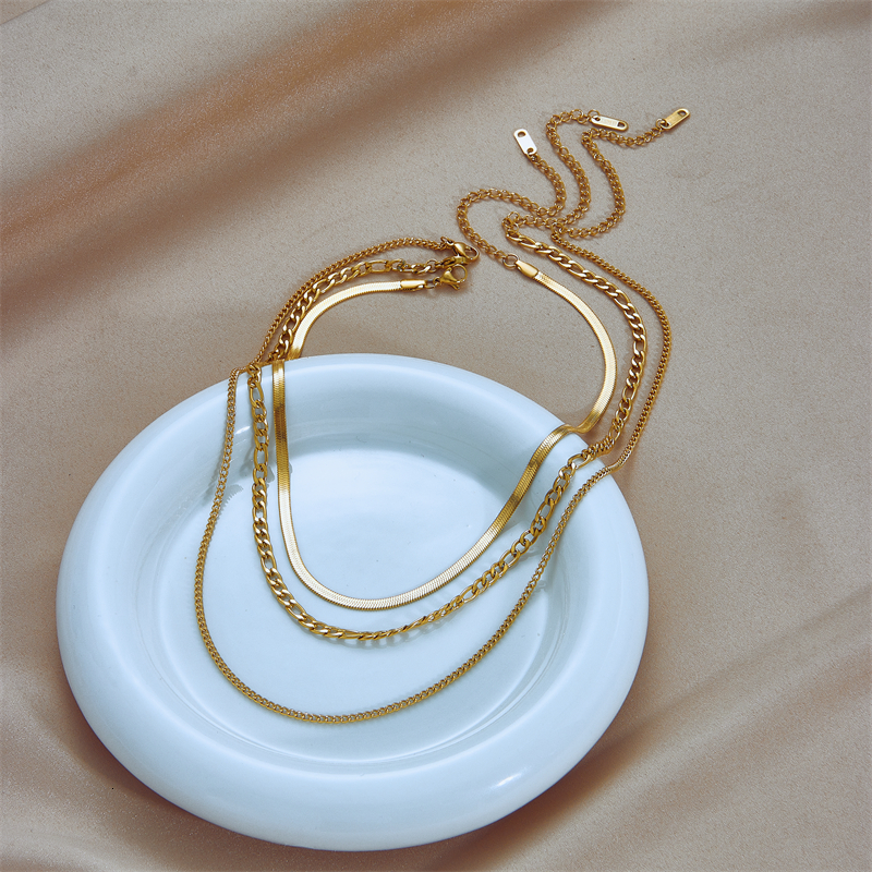 Strands Strings DIEYURO 316L Stainless Steel Gold Color 3 Chains Necklace For Women Punk Street Trend Rustproof Neck Jewelry Gift Bijoux 230325