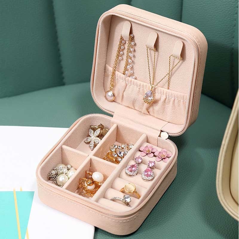 Jewelry Boxes 10*10*5cm Portable Jewelry Box Jewelry Organizer Display Travel Jewelry Case Boxes Leather Storage Joyeros Organizador De Joyas 230325