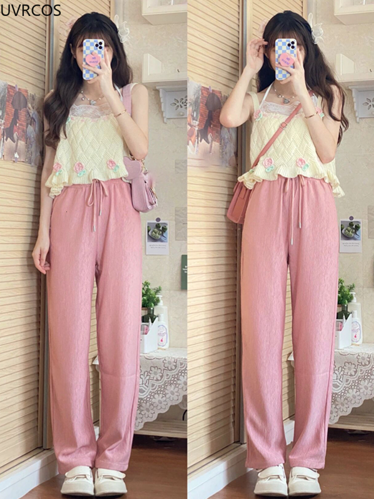 Camisoles Tanks Japanese Kawaii Chic Tank Top Women Sweet Flower Embroidery Cute Knitted Tanks Lady Preppy Style Casual Sweater Vest Summer 230327