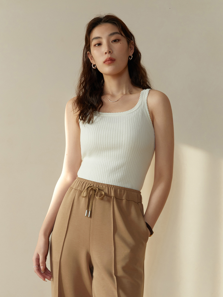 Camisoles Tanks DUSHU Women'S Simple Slim Elastic Versatile U-Neck Sling Vest For Women Spring Grey Black White Tanks For Women 230327