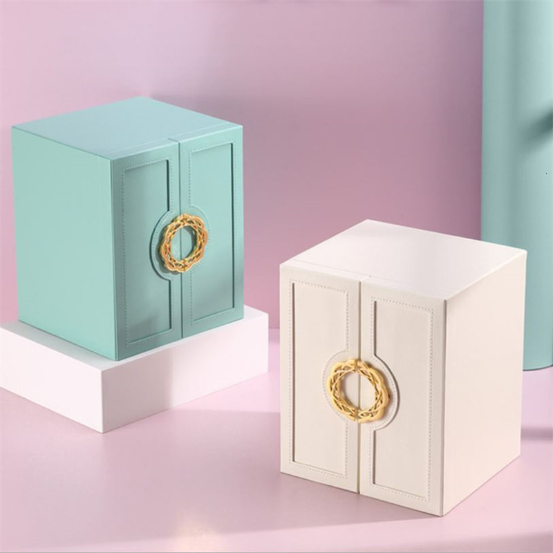 Jewelry Boxes Jewelry Organizer Box Display 5 Layer Large Capacity Double Door PU Leather Drawer Storage Box Cases for Earrings Necklace 230325