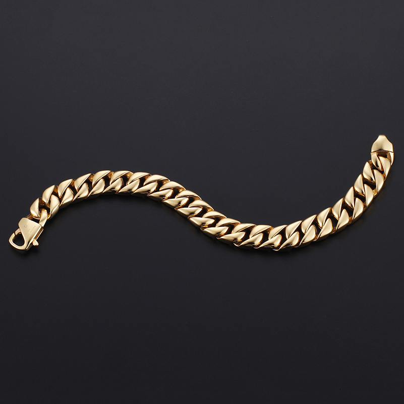 Charm Bracelets Gold Plated Stainless Steel Miami Cuban Curb Link Chain Bracelet for Men Classic Friends Men's Bracelets Jewelry Accessories 2303
