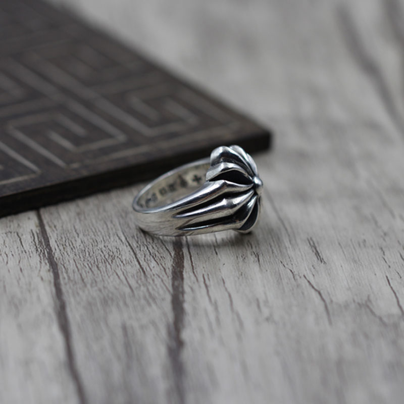 A66 S925 Sterling Silver Ring Fashion Retro Personality Cross Hip Hop Letter Net Red Versatile Punk Style Jewelry Gift for Lovers