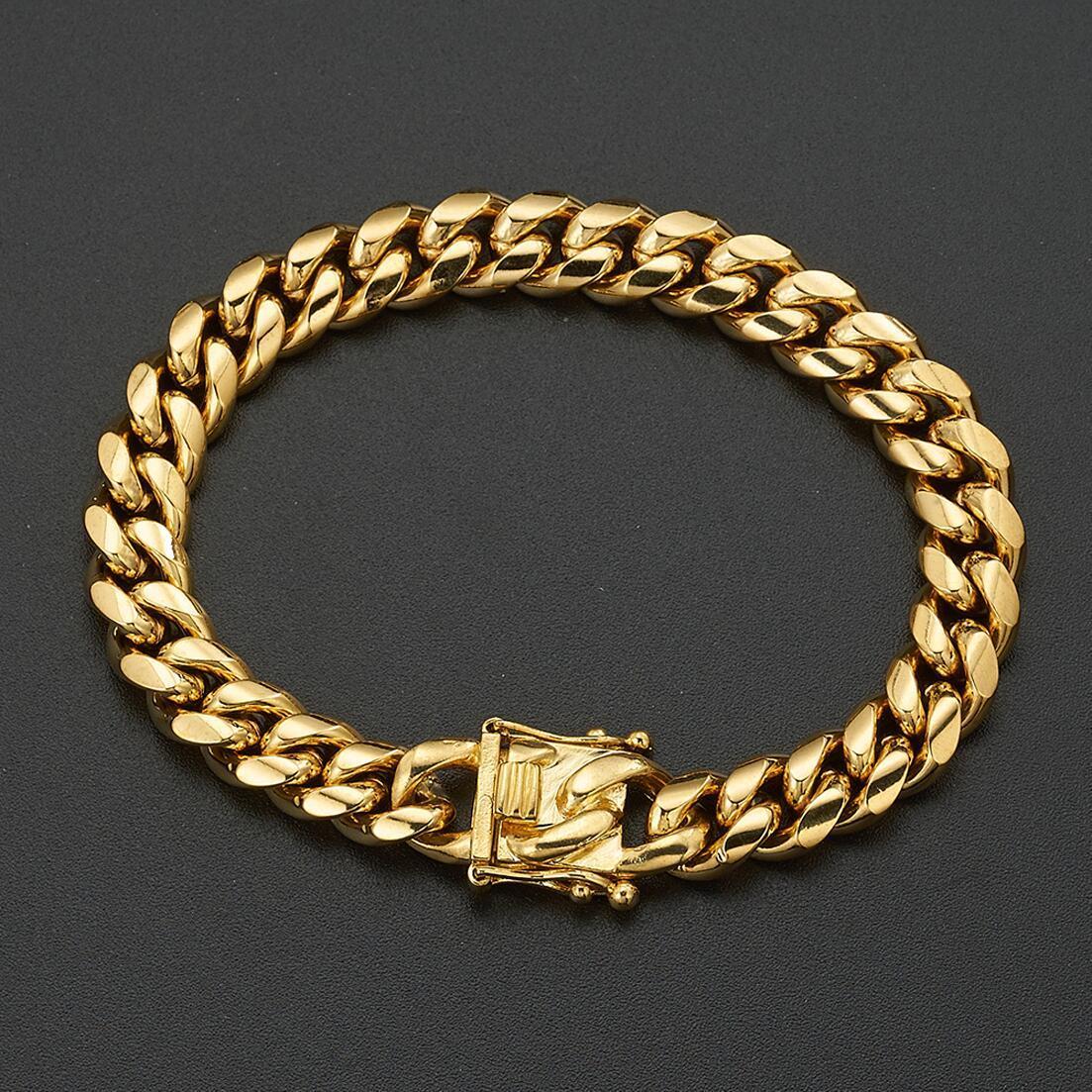Charm Bracelets 81012141618mm Wide Gold Color 316L Stainless Steel Curb Cuban Link Chain Bracelet Bangle Jewelry 711inch for Men Women 230325