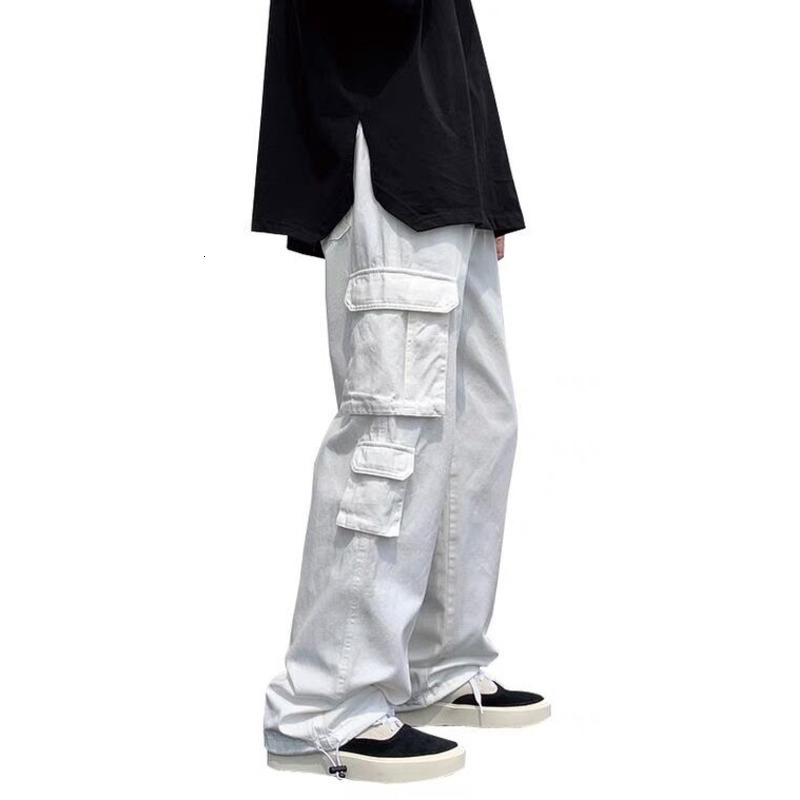 Men's Pants Black/white Casual Pants Men's Fashion Loose Straight Wide Leg Pants Men Streetwear Hip-hop Pocket Cargo Pants Mens Trousers 230