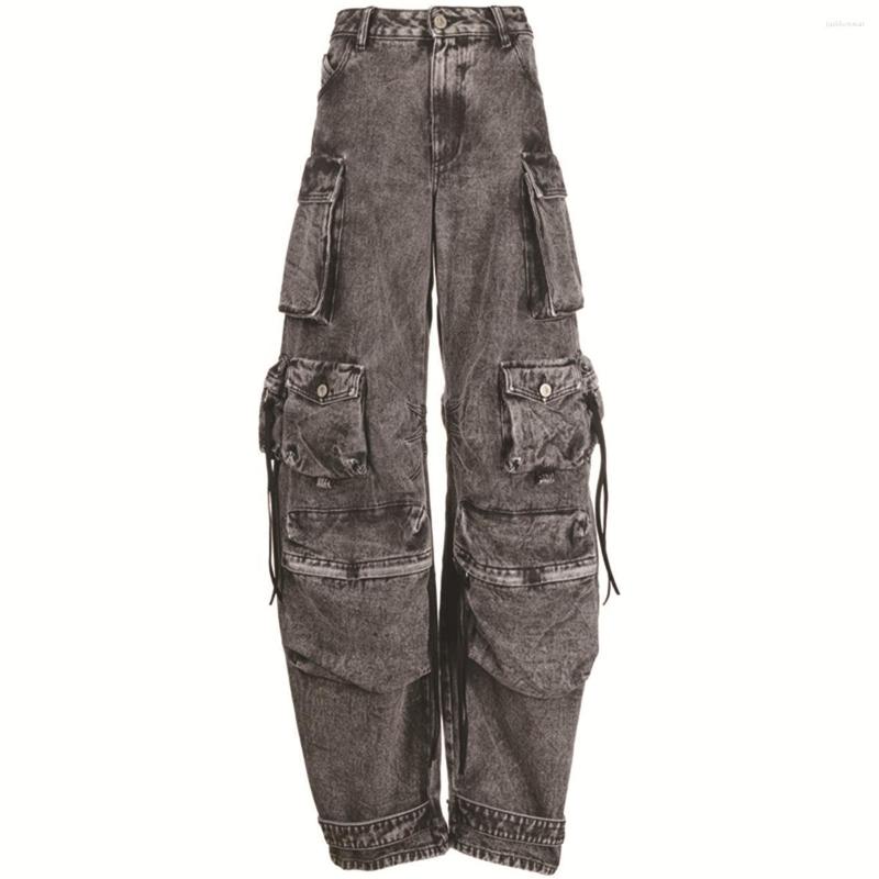 Women Denim Pants Autumn Winter Multi pocket Wide Leg Loose Leisure Long Denim Trousers, Gray
Women Denim Pants Autumn Winter Multi pocket Wide Leg Loose Leisure Long Denim Trousers, Gray