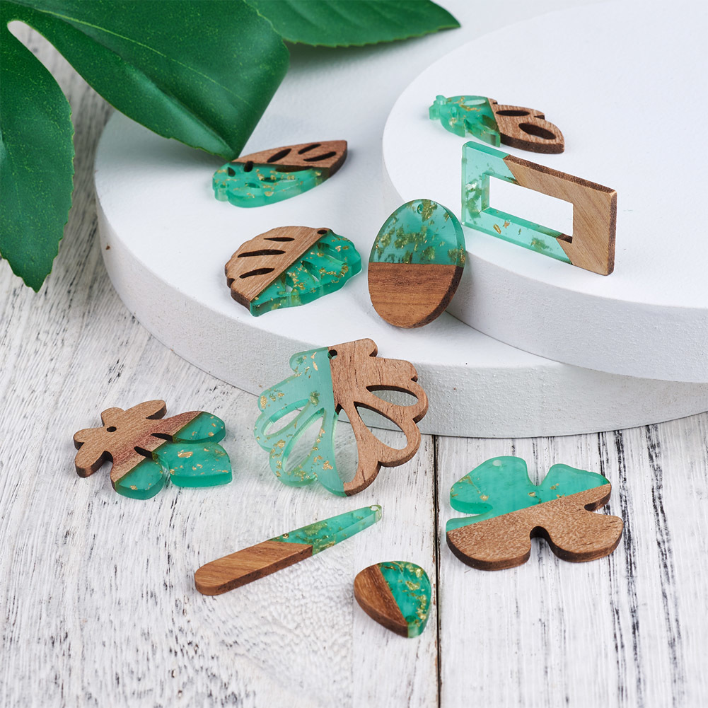 Charms 20Pcs Two Tone Wood Resin Geometric Leaf Charms for Women Wooden Dangle Earrings Necklace Vintage Handmade Jewelry Supplies DIY 230325