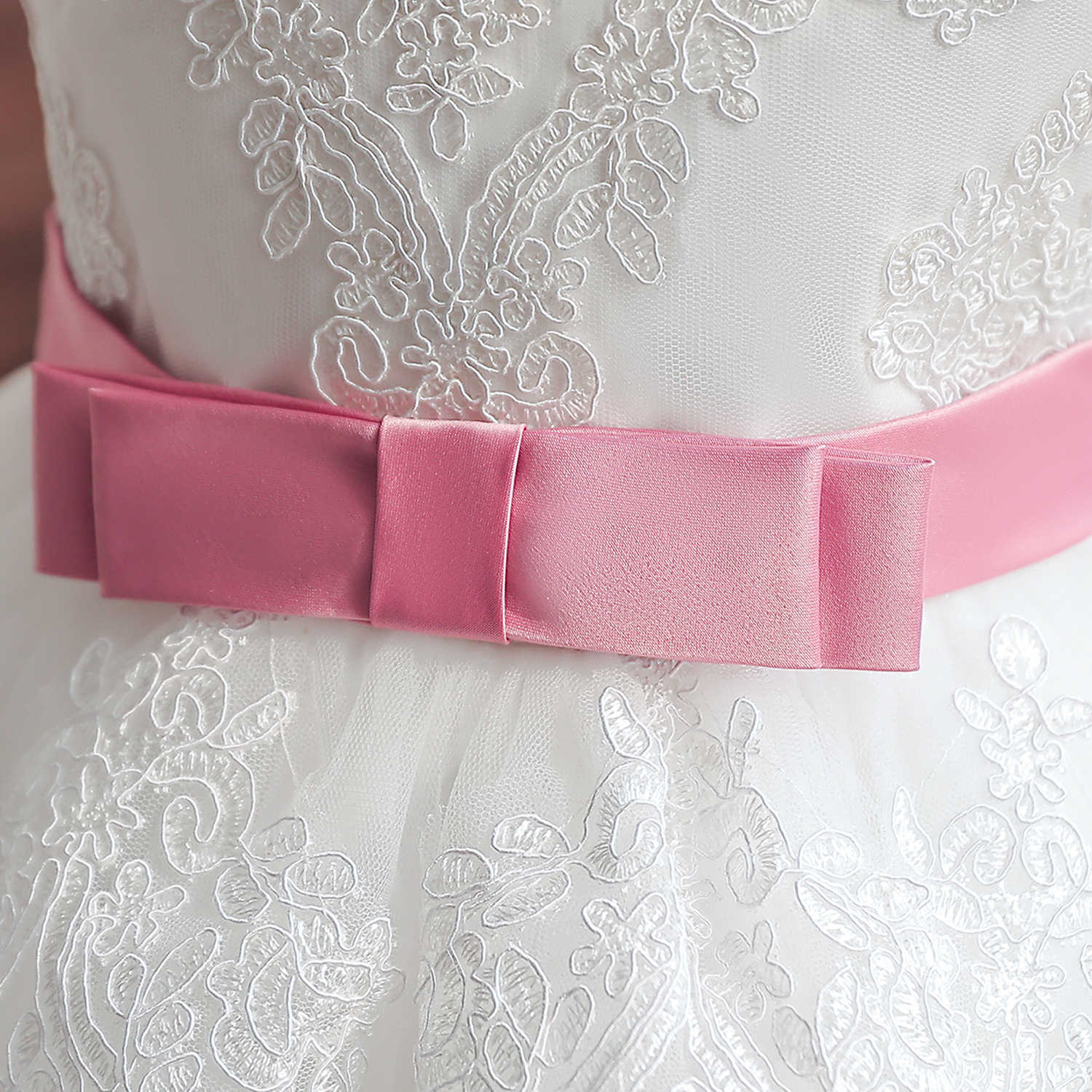 Girl's Dresses Baby Girl White Baptism Dress Infant 1st Birthday Pink Bow Tutu Gown Flower Girl Dress for Wedding Ceremony Summer Party Costume P