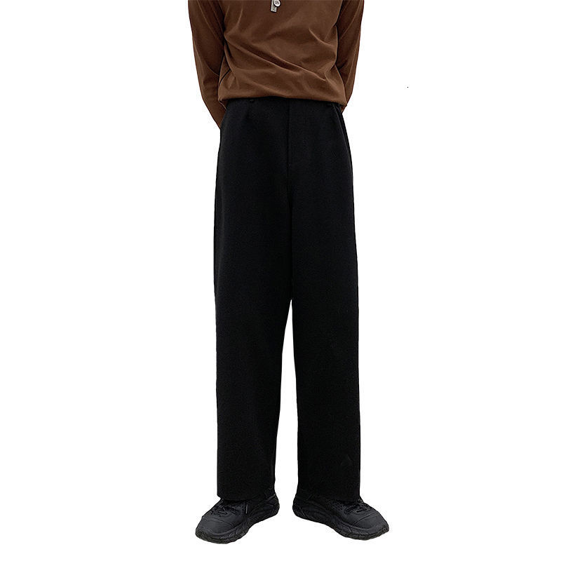 Men's Pants Winter Thick Woolen Pants Men Warm Fashion Cotton Black/Brown Suit Pants Men Loose Straight Pants Mens Casual Trousers S-2XL 230327