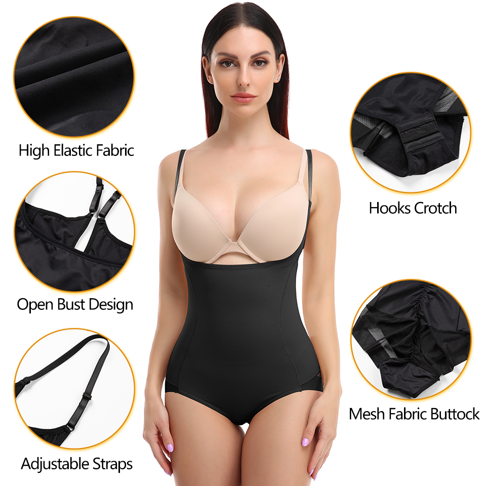 Waist Tummy Shaper Shapewear for Women Tummy Control Bodysuits Waist Trainer Body Shaper Slimming Underwear Open Bust Compression Belly Girdles 230327