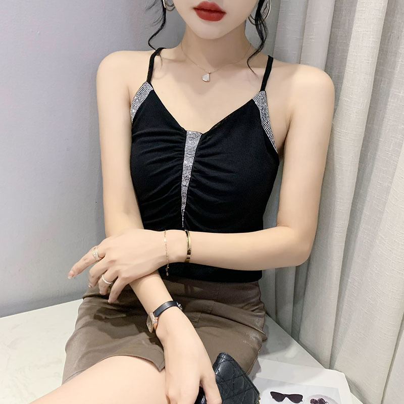 Camisoles Tanks Summer Women Camis Fashion Sexy V-Neck Drilling Mesh Leopard Vest Elegant Slim Bottoming Elasticity Tops Shirt 230327