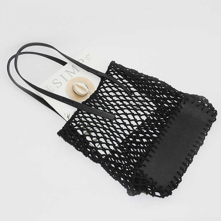 CMM Beach Bags 2023 Summer Hollow Rectangular Pu Hand Cotton Rope Handwoven Series Holiday Straw Woven Net Women s Big 230327