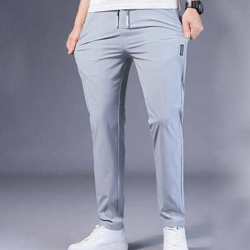 Men's Pants Mens Fast Dry Stretch Long Pants Elastic Waist Casual Drawstring Solid Color Ice Silk for Male Business Fashion Sports Trousers 23032